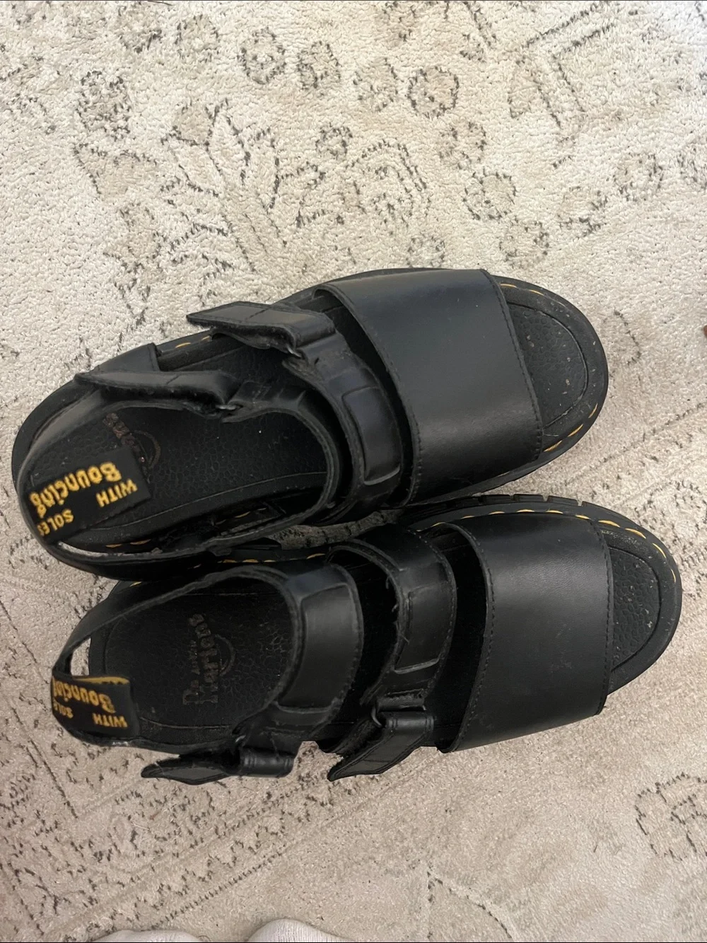 Woman’s Black Leather Dr. Martens Platform Sandals with Velcro Straps